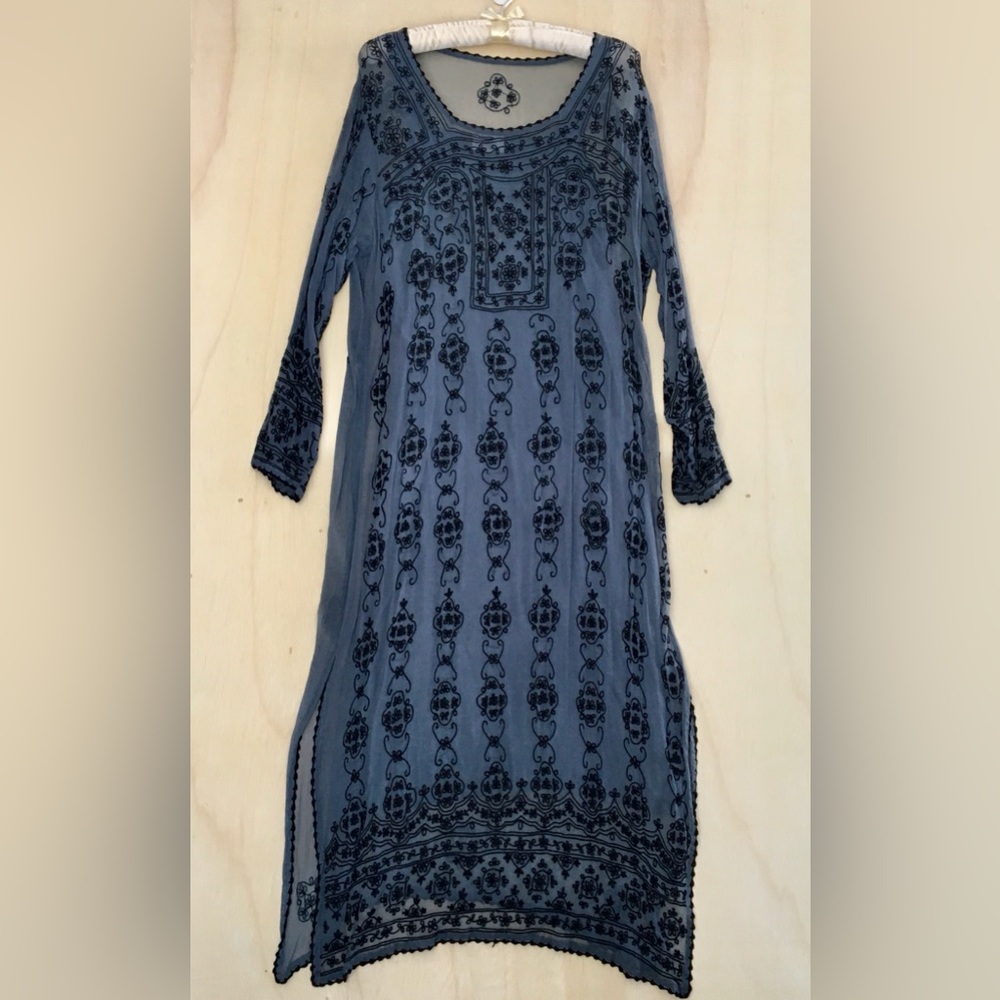 Hand Embroidered Sheer Silk Dress with Slip